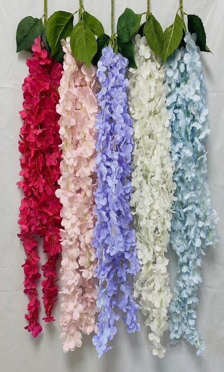 test wisteria bouquet 5 garlands (thicker petals!) cascading spray 44"