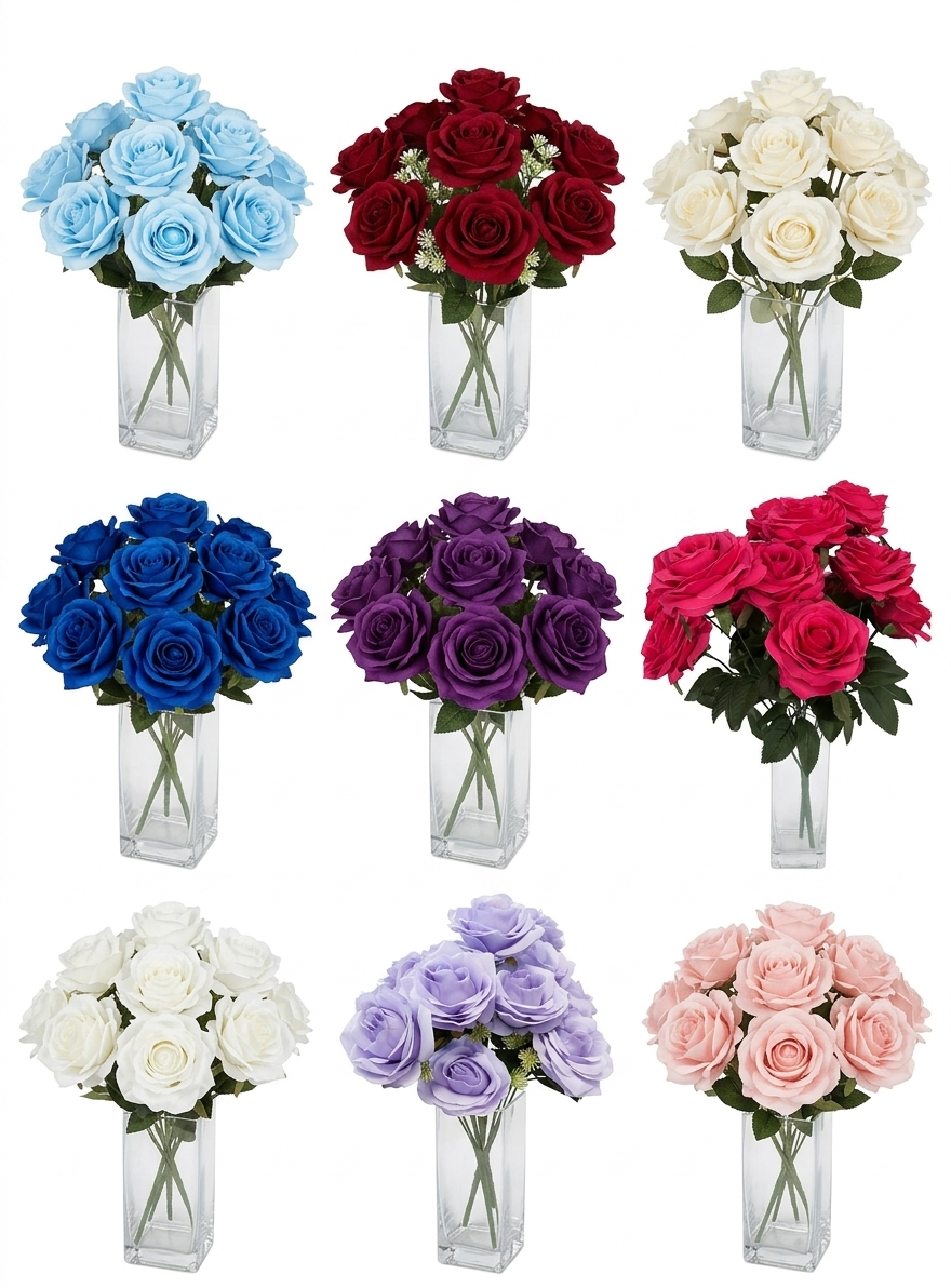 14-Heads Rose Bouquet Bush with Single Stem