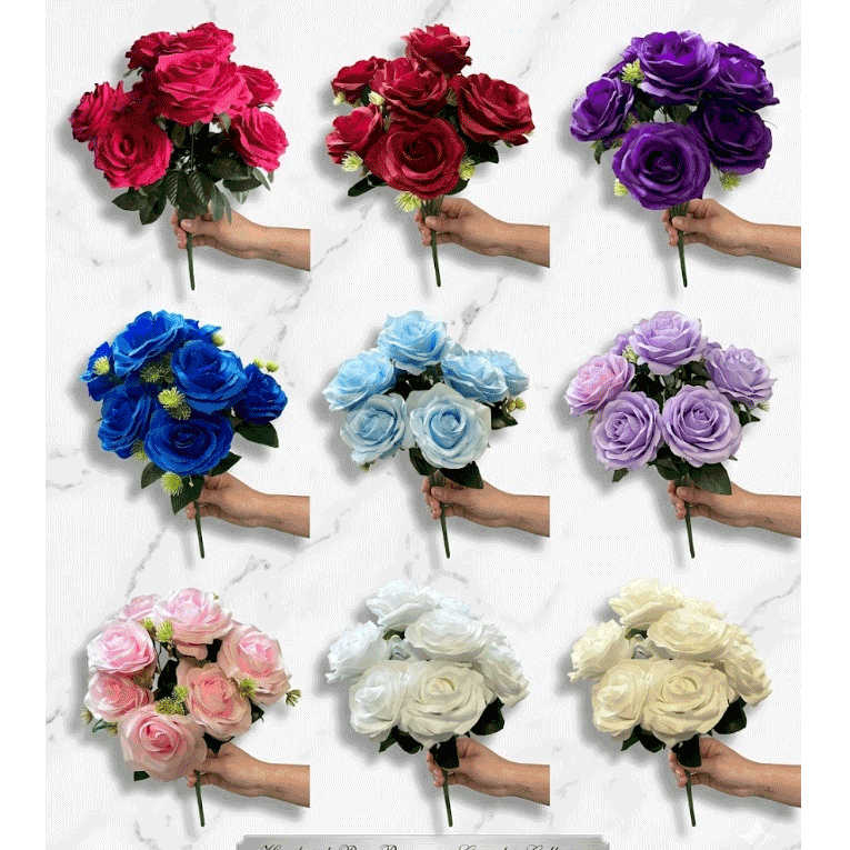 9-Heads Rose Bouquet Bush with Single Stem - Image 2