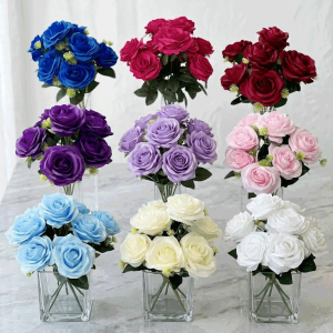 9-Heads Rose Bouquet Bush with Single Stem