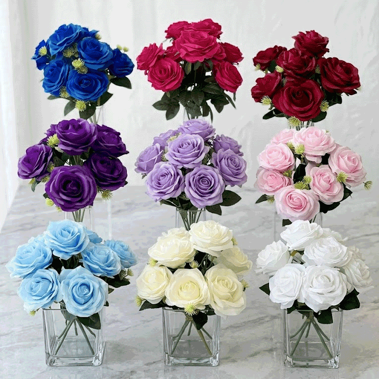 9-Heads Rose Bouquet Bush with Single Stem – PartyEventWholesale.com