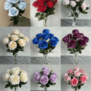 12-Heads Faux Rose Bouquet Bush with Greenary