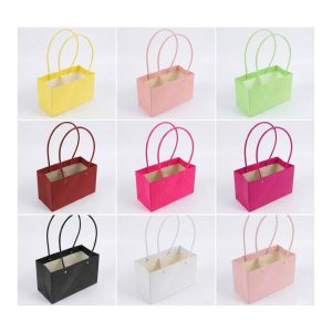 10pcs Bouquet Floral Kraft Waterproof Rectangular Gift Bags with Handle for Flowers & Gifts